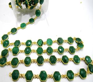 Cadena de conector de bisel facetado Briolette hexagonal esmeralda de 10mm de alta calidad, piedras preciosas teñidas en verde, cuentas sueltas, fabricación de joyas vendidas - Product Image 2