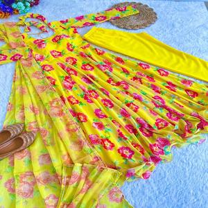 Último diseñador Faux Georgette Floral Printed Work Anarakali Kurti Set por FabZone - Product Image 2