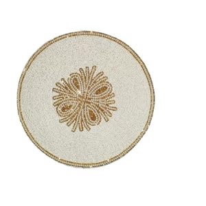 Napperon en perles de verre avec nœud en perles dorées crème Napperon résistant aux perles de verre pour la décoration de mariage - Product Image 1