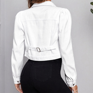 Abrigo vaquero blanco personalizado de alta calidad, Chaqueta corta con botones en la parte delantera, ropa de calle informal para mujer, chaqueta vaquera corta lavada para otoño - Product Image 5