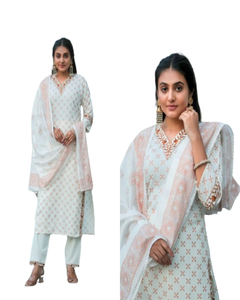 Ropa diaria de algodón indio Chanderi Kurti y conjunto de pantalón exportado Salwar del fabricante ropa paquistaní - Product Image 1
