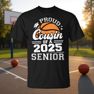 Camiseta unisex de manga corta con cuello redondo para adultos, con la inscripción 'Proud Cousin Of A 2025 Senior Basketball Grad' - Product Image 3