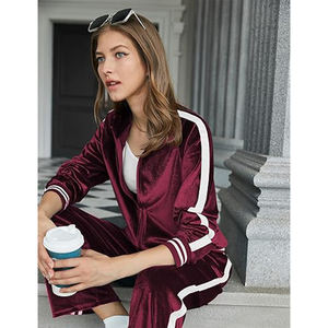 Cozy Casual Wear Outfit with Pockets for Comfort <b>Women's</b> <b>Velour</b> <b>Tracksuit</b> Soft Velvet 2 Piece Lounge Set with Zip-Up Sweatshirt - Product Image 5