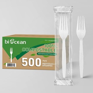 Biocean 7" CPLA Compostable Wrapped Plastic Fork White Heavy <b>Weight</b> - 500/Case - Product Image 1