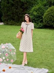 Vestido de Maternidad con Estampado de Lunares Color Crema, Colección Verano V1427, Tela Suave y Transpirable de Sarga con Spandex, Precio al por Mayor - Product Image 5