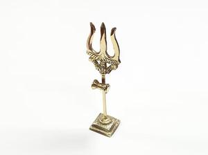 Trishul en laiton pur artisanal, sculpture religieuse, plaqué or poli, œuvre d'art métallique haut de gamme, décoration intérieure - Product Image 3