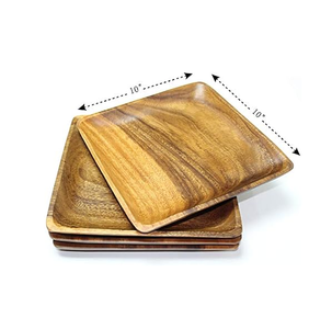 Assiette de présentation en bois d'acacia de haute qualité Assiette de vaisselle de taille moderne de forme arrondie et 2 Offre Spéciale de pièces design - Product Image 4