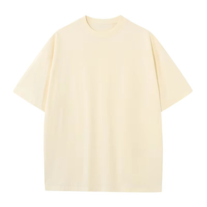 T-shirt à manches courtes en tricot lourd de style américain rétro, uni, coupe ample, pour hommes et femmes, tendance estivale, lavé - Product Image 1