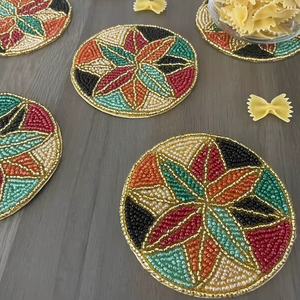 Handmade Beaded <b>Coasters</b> - Boho <b>Drink</b> <b>Coasters</b> with Polyester Backing (4x4 Inch) - Product Image 1
