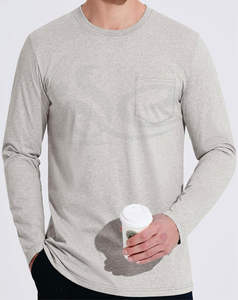 Logo personnalisé 100% coton T-shirt lourd pour hommes respirant coupe ajustée manches longues anti-rides col rond Streetwear confort - Product Image 5