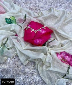 Nuevo diseñador Heavy Faux Georgette Impresión digital y Hend Work Party Wear y Festival Wear Sari con piezas de blusa de seda Organza - Product Image 1