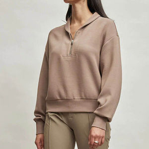 Jersey corto de gran tamaño con cuello alto para mujer 2025 con solapa 100% algodón deportes transpirable media cremallera sudadera al por mayor para invierno - Product Image 2