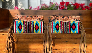 Nuevo Western Hand Tooled Leather Tassel Saddle Blanket Wristlet Sling Purse Venta caliente Hand Tooled Cosido Monedero Bolsos de mujer - Product Image 2