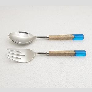 ช้อนเสิร์ฟสลัดสแตนเลสพร้อมด้ามจับไม้สีฟ้าเรซินเครื่องมือสำหรับเสิร์ฟในครัวดีไซน์ใหม่ - Product Image 2