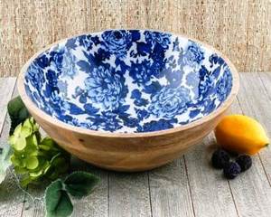 Nouvel arrivage d'autocollant de bol rond imprimé en bois de manguier émaillé et de couleur naturelle bol à salade et bol de service de style américain en vrac - Product Image 2