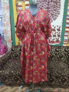 100% Cotton Indian Block Tiger Printed Long <b>Kaftan</b> Dress <b>for</b> Women Casual Summer Ethnic <b>Beach</b> Outfit Plus Size Natural - Product Image 2