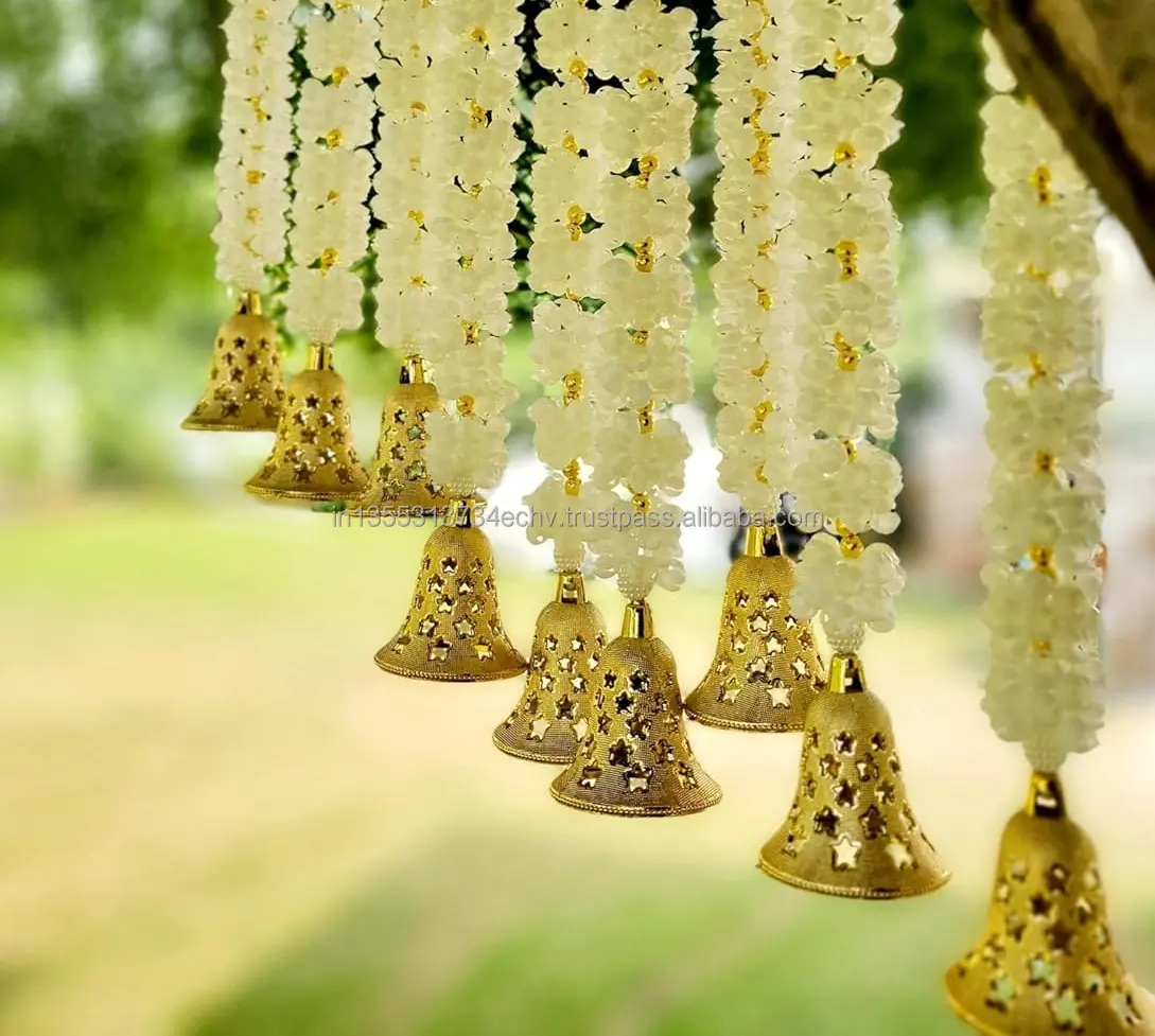 White Mogra Flower Garlands With Bell Housewarming Wedding Decoration Garlands Home Decor Garlands Jasmine Hanging strings