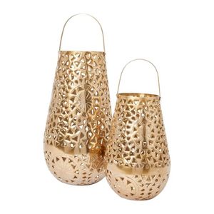 Juego de 2 faroles colgantes de vela de Metal hechos a mano, farol colgante de árbol de jardín y balcón de color dorado para decoración de velas - Product Image 4