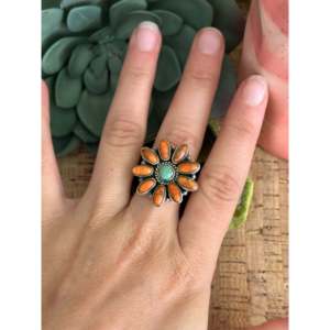 Southwest Handmade Multi Stone <b>Sterling</b> <b>Silver</b> <b>Adjustable</b> <b>Ring</b> Boho Geometric Opal Jewelry - Product Image 2
