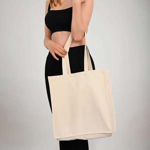 Organic Cotton Canvas Tote Bag Organic Shopper <b>Medium</b> Size Long Handles Zipper Screen/Letter for Daily Use Advertising Gift - Product Image 2
