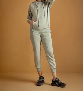 Soft Cotton Blend <b>Short</b> Sleeve <b>Top</b> Joggers Regular Fit Custom Logo Design Factory Women Winter Hooded Casual Tracksuit <b>Set</b> - Product Image 4