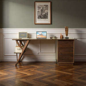 Warm Brown <b>Solid</b> <b>Wood</b> Rectangle Writing <b>Desk</b> with Smooth Worktop Drawer Storage 1-Year Warranty - Product Image 1