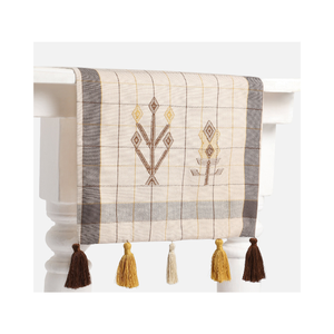 Camino de Mesa Tribal Azul Crema Bordado 100% Algodón con Acabado Rústico para Mesas, 200 GSM, 96 Pulgadas, India, Marca Privada, DHL, OEM - Product Image 5