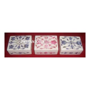 Incrustation de marbre blanc faite à la main en forme de rectangle avec boîte à bijoux de la meilleure qualité pour cadeau d'entreprise et décoration intérieure - Product Image 1