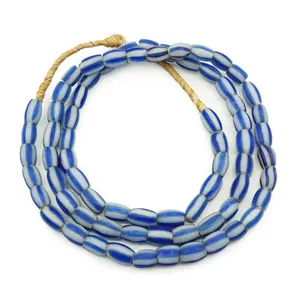 Cuentas de Chevron a rayas de melón azul Vintage, cuentas de comercio africano raras, cuentas de cristal antiguas, fabricación de joyas, suministro a granel al por mayor - Product Image 1