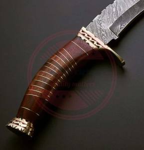 Cuchillos de seguimiento con mango de madera de acero de Damasco, Cuchillos con Funda de cuero, cuchillo para acampar al aire libre - Product Image 5