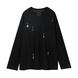 Camiseta de Manga Larga Estilo Waffle Personalizada de Fábrica para Hombre, Sudadera con Cuello Redondo y Costuras Desgarradas, Sudadera de Algodón para Hombre, Estilo Urbano - Product Image 5