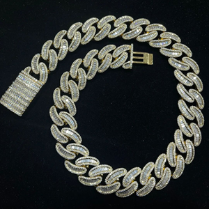 20mm Unique Baguette Cubaine Cluster Chaîne À Maillons Moissanite Diamant Chaîne Hommes Argent Sterling 925 - Product Image 1