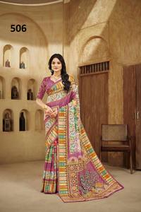 ผ้าไหมเครปพิมพ์ลายฟอยล์แบบดั้งเดิมสำหรับงานแต่งงาน/งานเลี้ยง/งานดีวาลีทุกฤดูจากดหวาจา เอ็กซ์พอร์ต - Product Image 6