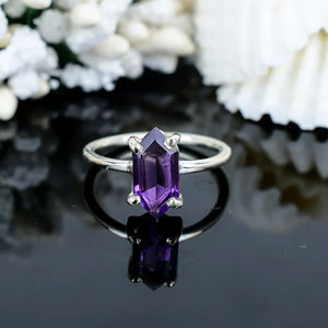 Belle conception naturelle améthyste anneaux de mariage fine broche réglage 925 bijoux en argent Sterling bijoux pour les mariages fiançailles - Product Image 2