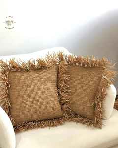 Housse de coussin en raphia professionnel décor à la maison carré Crochet housse de coussin en raphia avec franges à bas prix TEXTILES INDIENS H/L - Product Image 1