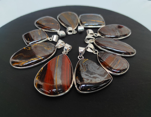 Colgantes de bisel de piedras preciosas de ojo de tigre de hierro Natural Chapado en plata de estilo bohemio de moda colgantes de collar de formas de mezcla a granel - Product Image 4