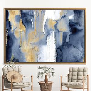 Modern Abstract Navy Blue and Gold Printed Canvas Artwork,1P:Gold <b>Framed</b> - Product Image 1