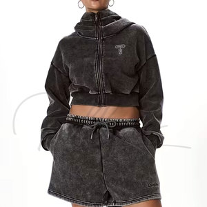 Dernière mode Crop top à capuche pour femmes Gym Fitness Logo personnalisé Respirant devant - Product Image 1