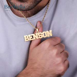 Pendentif nom de brosse personnalisé en argent 925 de haute qualité, plaqué or blanc 14 carats pour hommes - Product Image 1