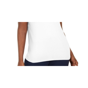 T-shirt bianca slim fit da donna Karen Scott in cotone lavorato a maglia con decorazioni in pizzo all'uncinetto traspirante, taglie dalla XS alla XL, per l'estate - Product Image 3