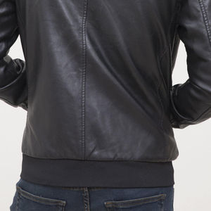 Veste en cuir noir personnalisable par le fabricant direct, col en PU, manches longues, style urbain d'hiver, vêtements de neige, ODM haut de gamme, bleu gris - Product Image 6