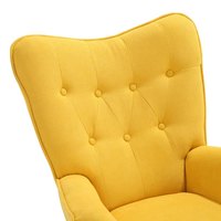 Fauteuil de loisirs moderne à dossier croisé réglable, avec cadre en fer boutonné, rembourrage en mousse, pieds en bois et revêtement en velours jaune pour salon