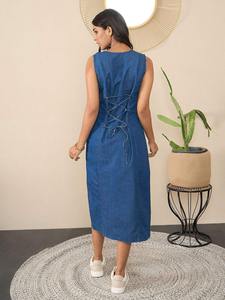Top Demanded Casual Denim A Line Midi Dress con escote en V para brunches o recados Uso disponible a buen precio - Product Image 4
