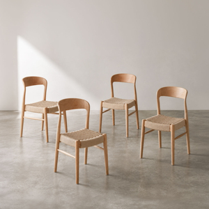Modern Teak Wood Dining Chair Woven Seat Comfortable Ergonomic Upholstered Waterproof Solid Wood Legs Scandinavian Minimalist - Product Image 1