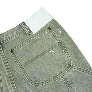 DENIM Custom Designer Double Knee Spray Painted Flare Jeans Pant Acid Wash Vintage <b>Carpenter</b> Jeans Men - Product Image 3