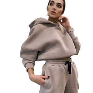 Ensemble deux pièces Sexy en strass pour femmes, sweat à capuche court, survêtement de jogging, en velours blanc - Product Image 1