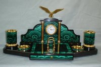 Horloge de bureau en malachite plaquée or 24 carats, décoration d'intérieur, trophée rétractable en bois et métal, montre, cadeau de luxe moderne et écologique