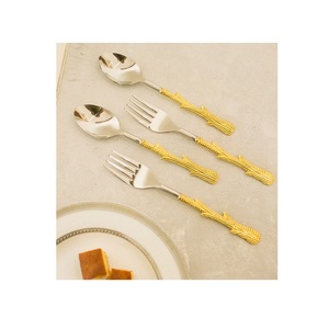 Couverts de mariage en acier inoxydable de qualité supérieure, plaqués or avec poignée design, ensemble cuillère et fourchette sûr et sain - Product Image 5