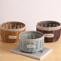 Panier de couverture de pot de plante en rotin imitation avec bord enveloppé pour le rangement des plantes vertes sur le bureau