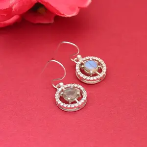 Boucles d'oreilles pendantes en argent 925 avec perle d'eau douce et labradorite, boucles d'oreilles à fleurs plaquées or pour femmes pour les fêtes - Product Image 3